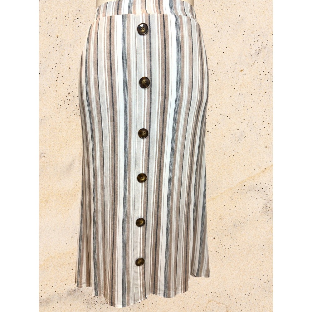 Women's XXL Rayon Gauze Maxi Skirt Lined Neutral Vertical Stripes Coastal Summer